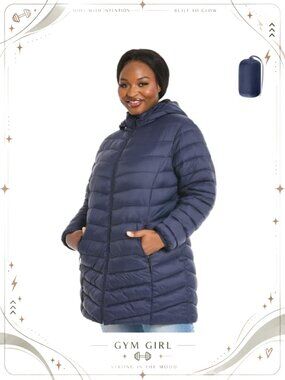 Plus Size Packable Lightweight Puffer Jacket Quilted Hooded Winter Coat